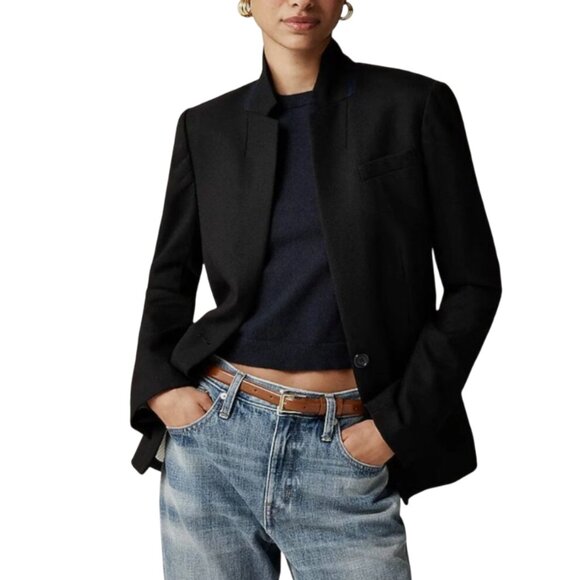 NWT JCrew Regent Blazer Jacket Womens 14 Black Wool Flannel B0323 Long Sleeve - Picture 2 of 12